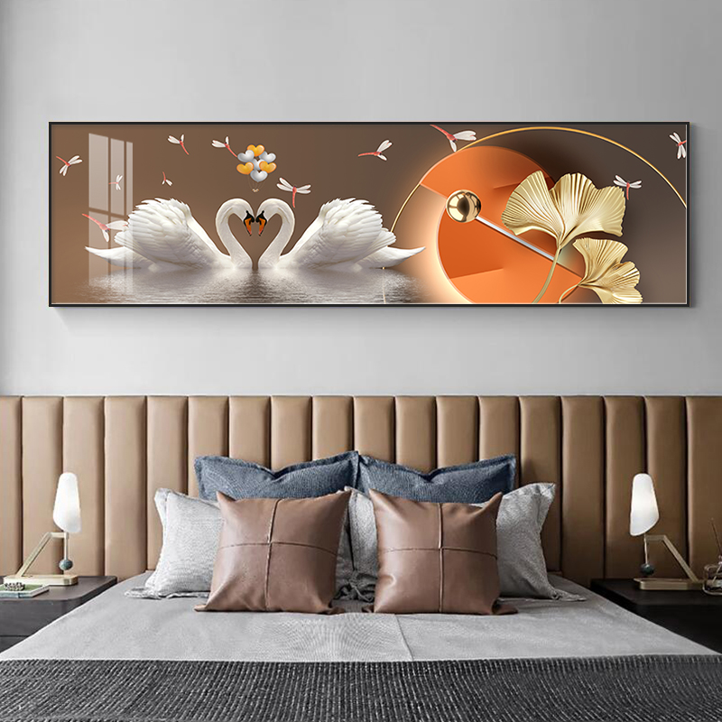 现代卧室床头装饰画房间横幅次卧挂画主卧晶瓷壁画2025新