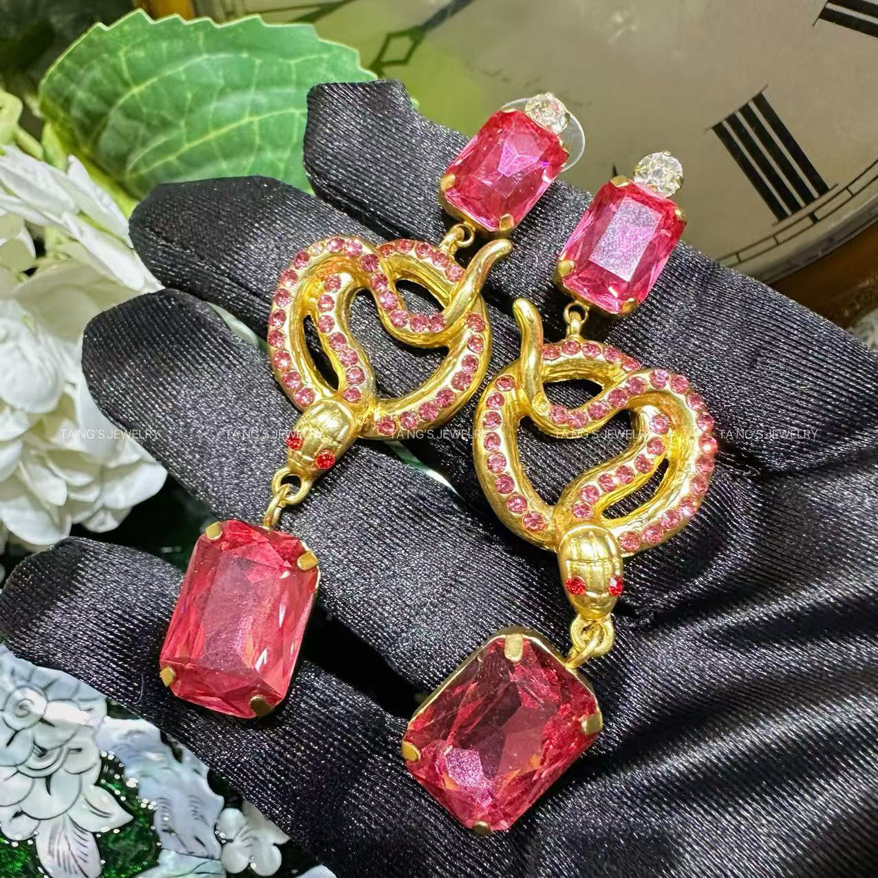 铜合金耳饰 盘蛇双色重工长款耳饰