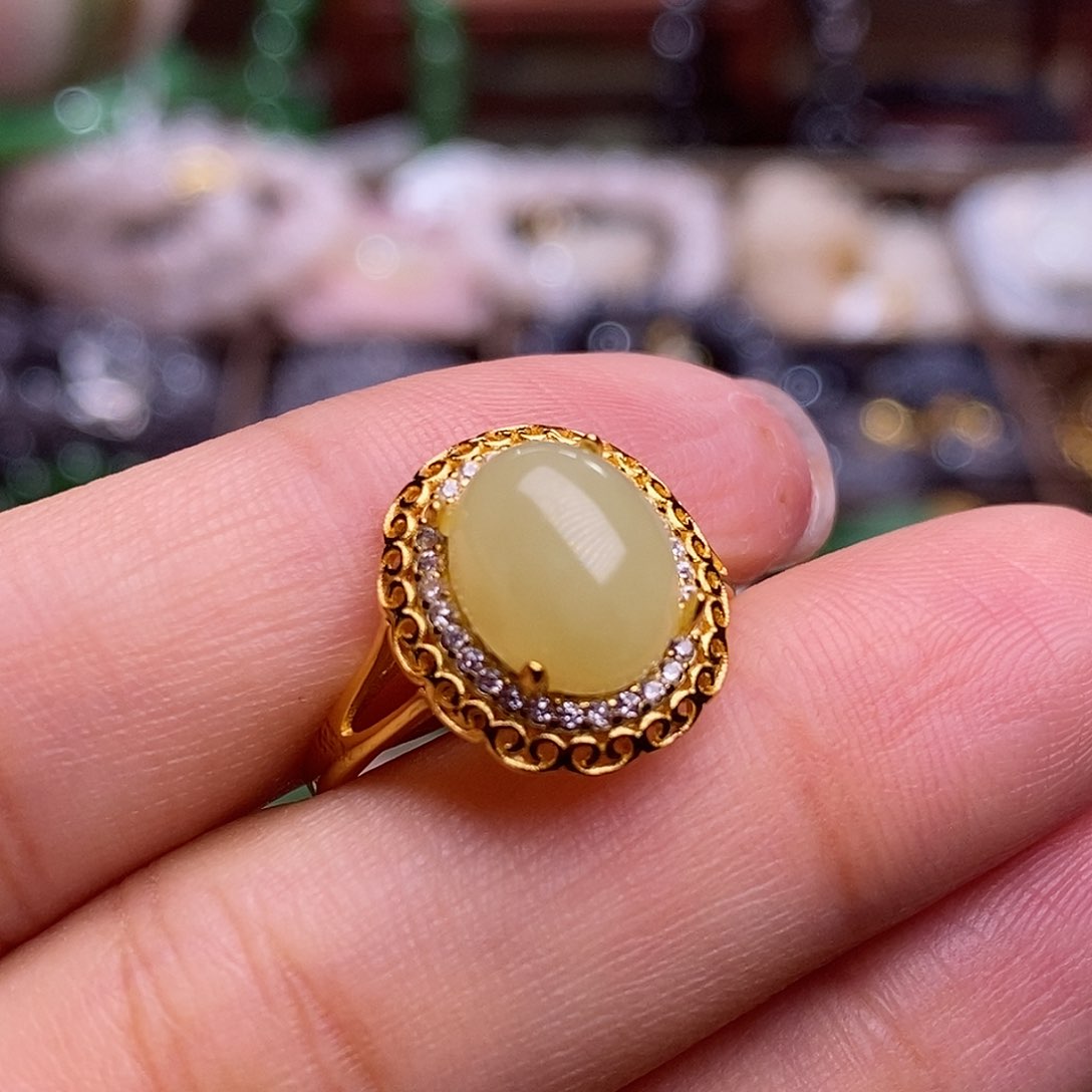 和田玉福利款黄口银戒指未镶嵌