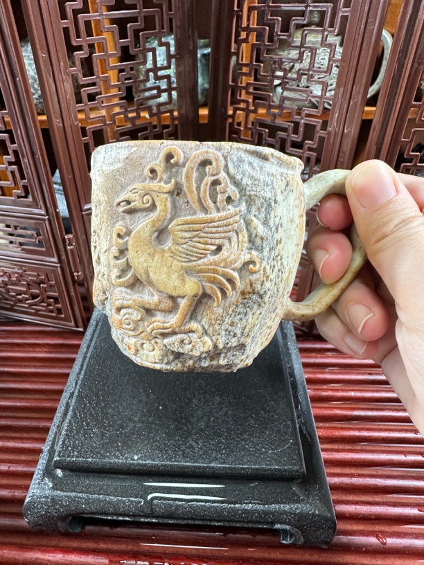 朱雀杯 冰碛玉手工雕刻杯子