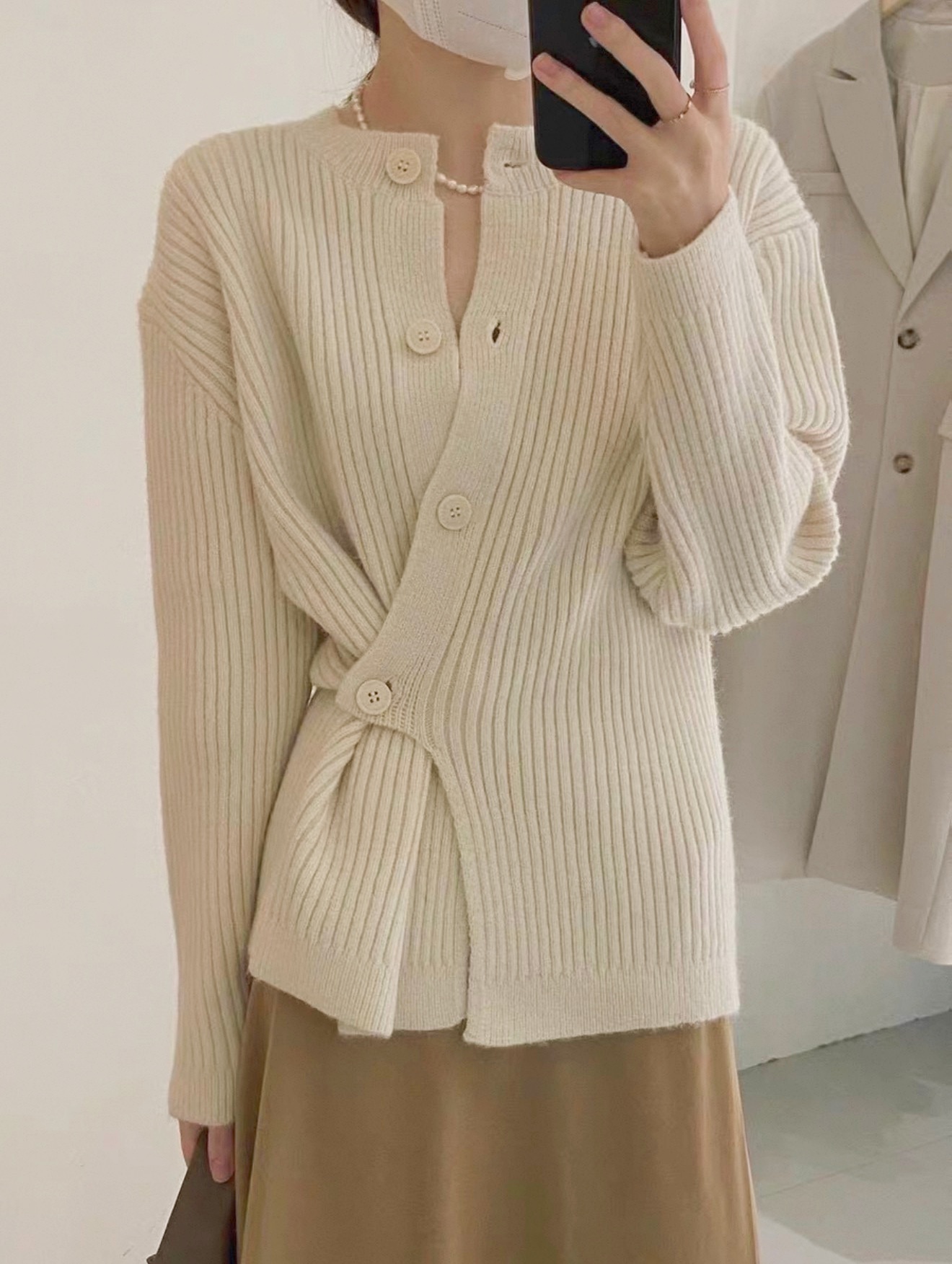 NICE圈圈/韩系侧扣不等式纯色老钱风毛衣开衫A2267