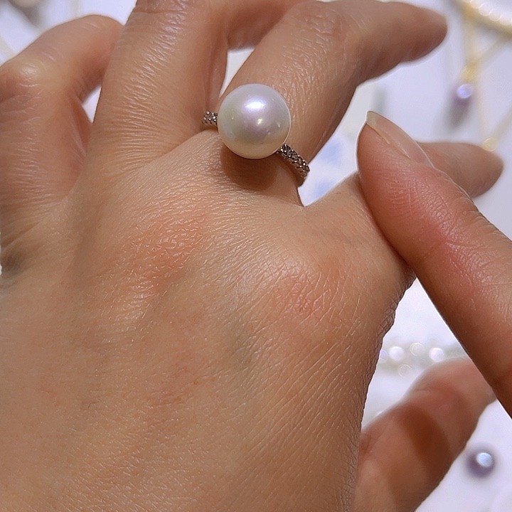 淡水珍珠白珠戒指合金