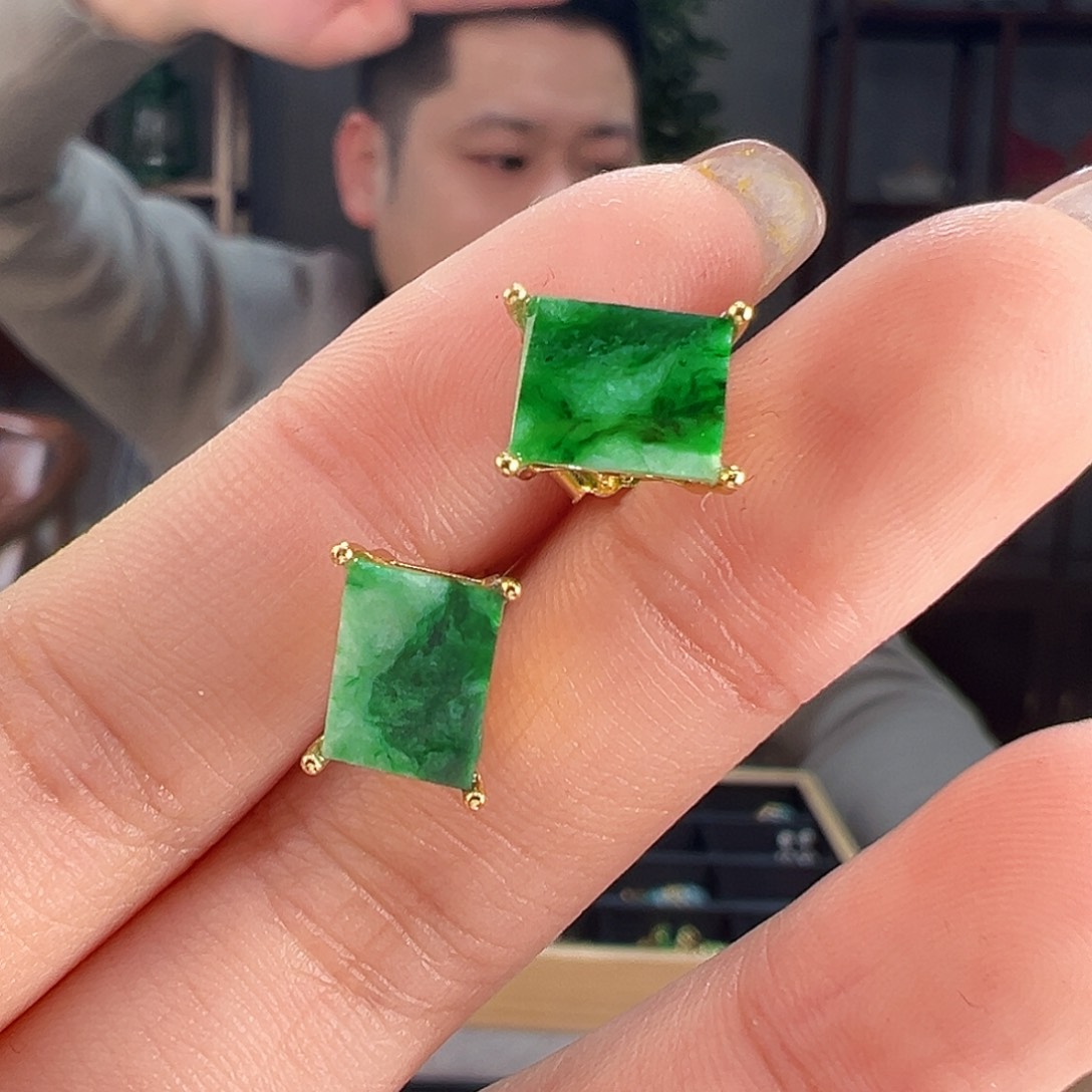翡翠耳饰银S925镶嵌耳环49