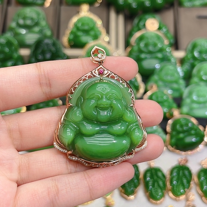 和田玉（碧玉）颈饰18K金镶嵌福利款39m佛公