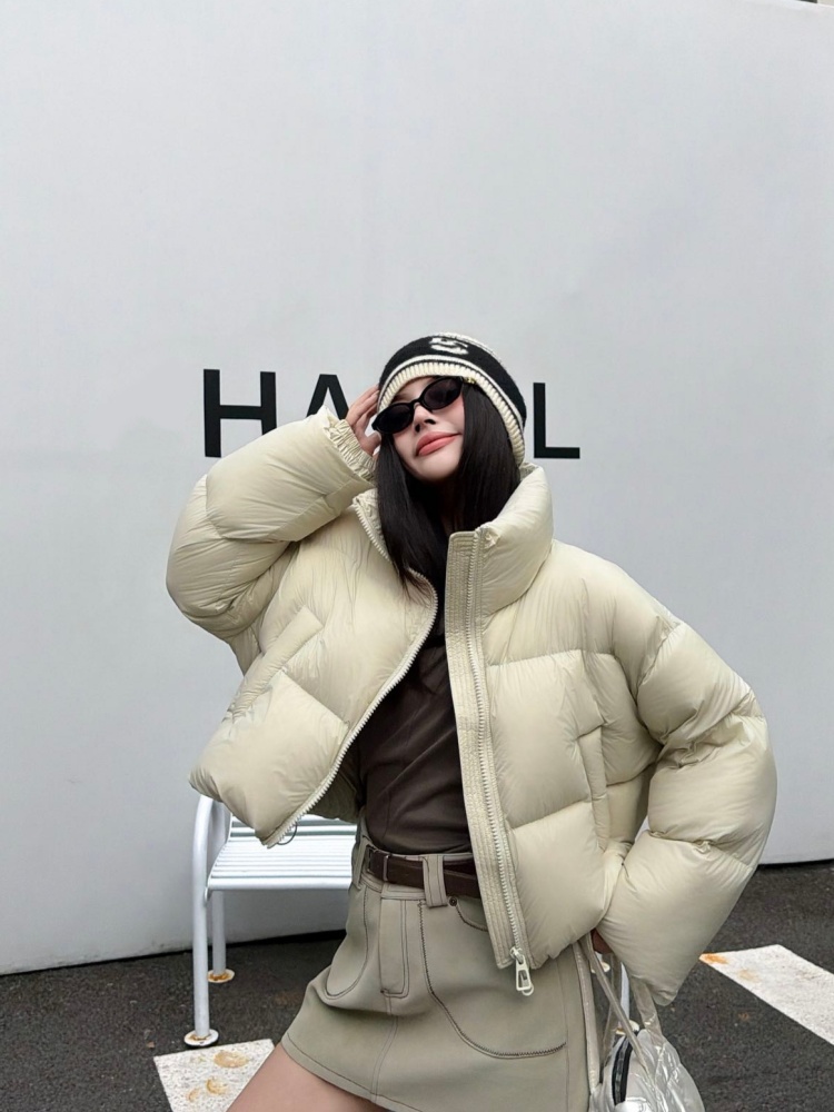 【济州岛】2F661 纯色简约泡芙立领下摆抽绳羽绒服