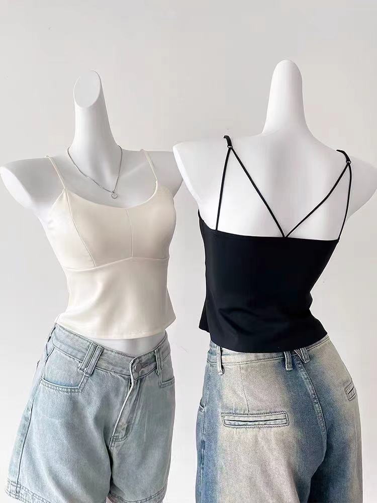 背心性感奢华直筒型夏季简约短款打底衫美背吊带纯色