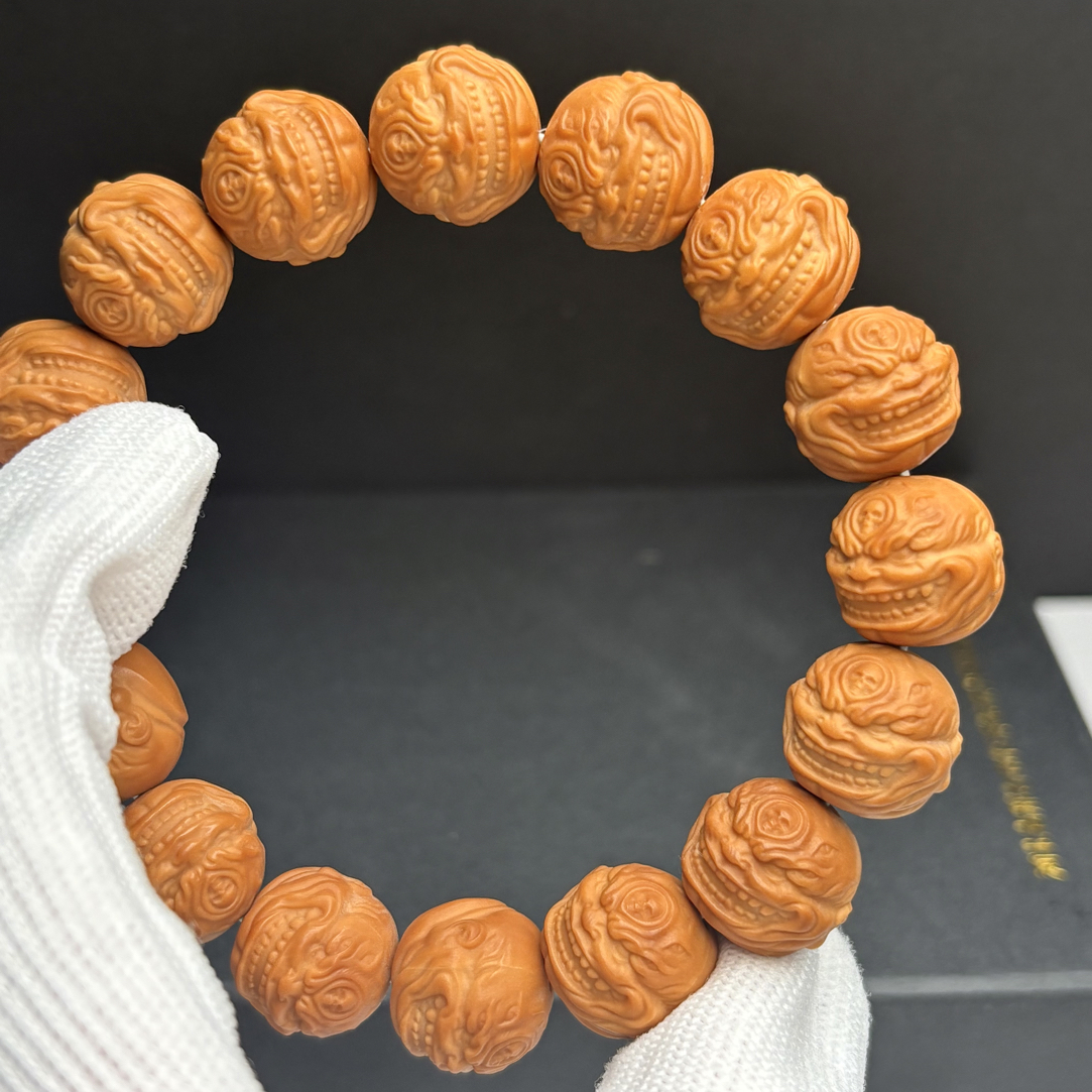 【六目佛爷】聚宝盆精雕猴头手串16mm