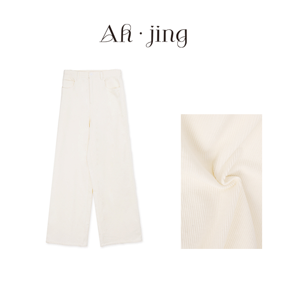 梓静 早秋女士灯芯绒休闲长裤 时尚潮流百搭直筒宽松高腰长裤0036