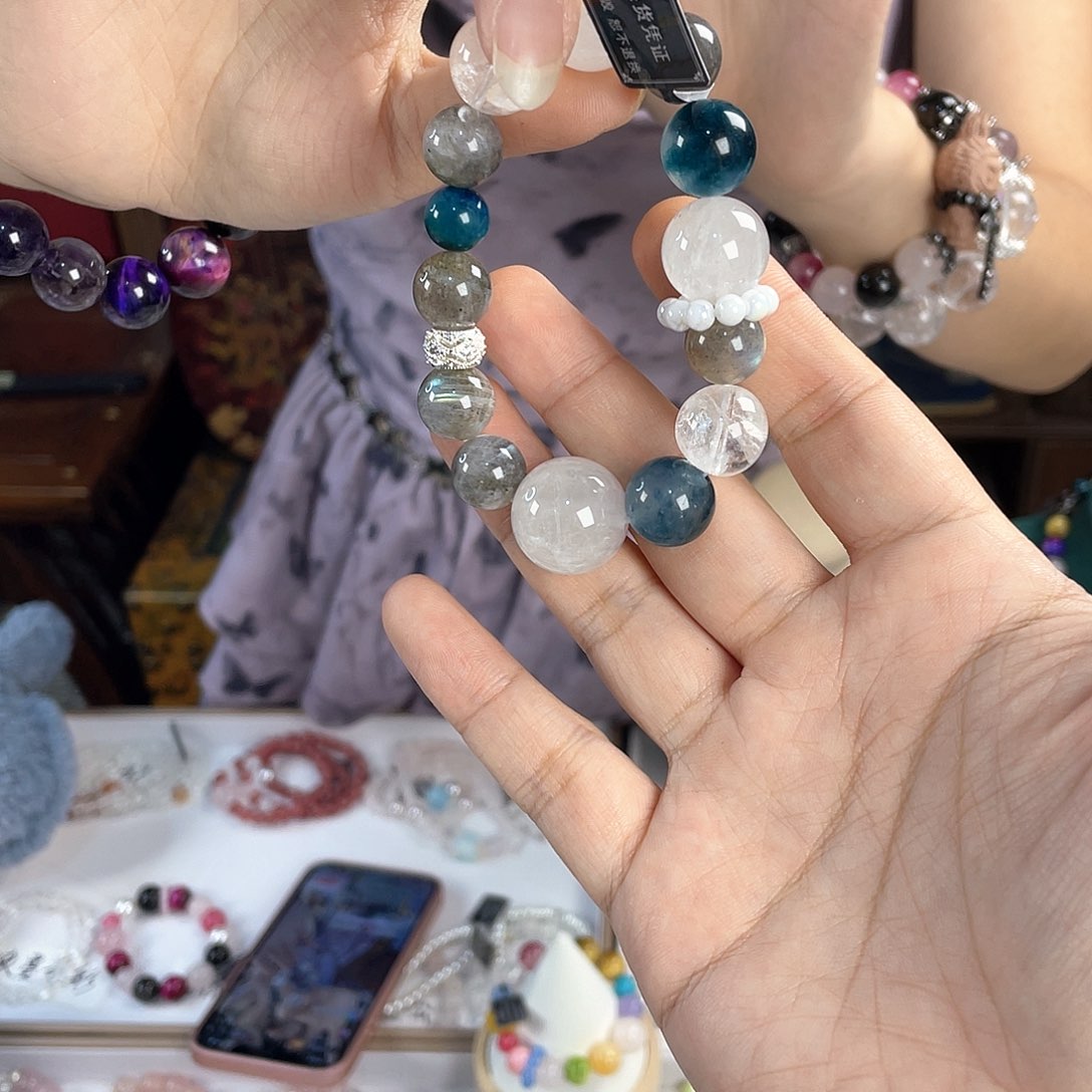 水晶手链银S925镀金镶嵌