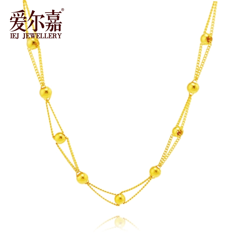 【十年金店】足金999投资金双层涟漪光珠亮面颈链简约精致百搭送礼