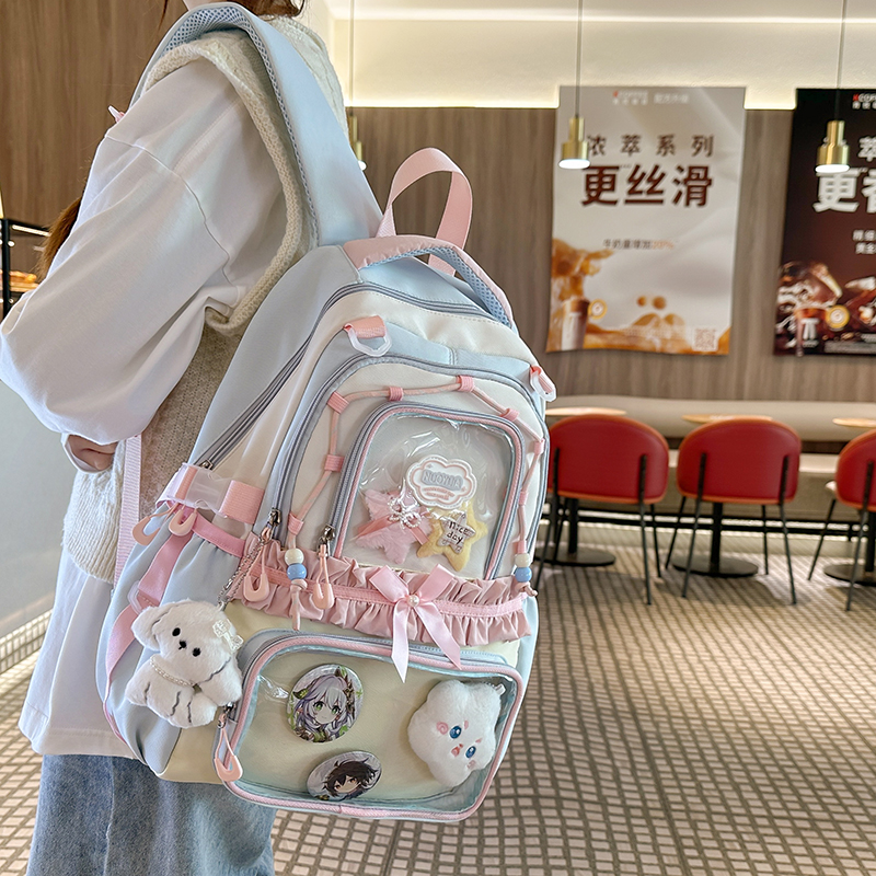 小清新少女风双肩包韩版初中高中小学生减负书包二次元高颜值背包