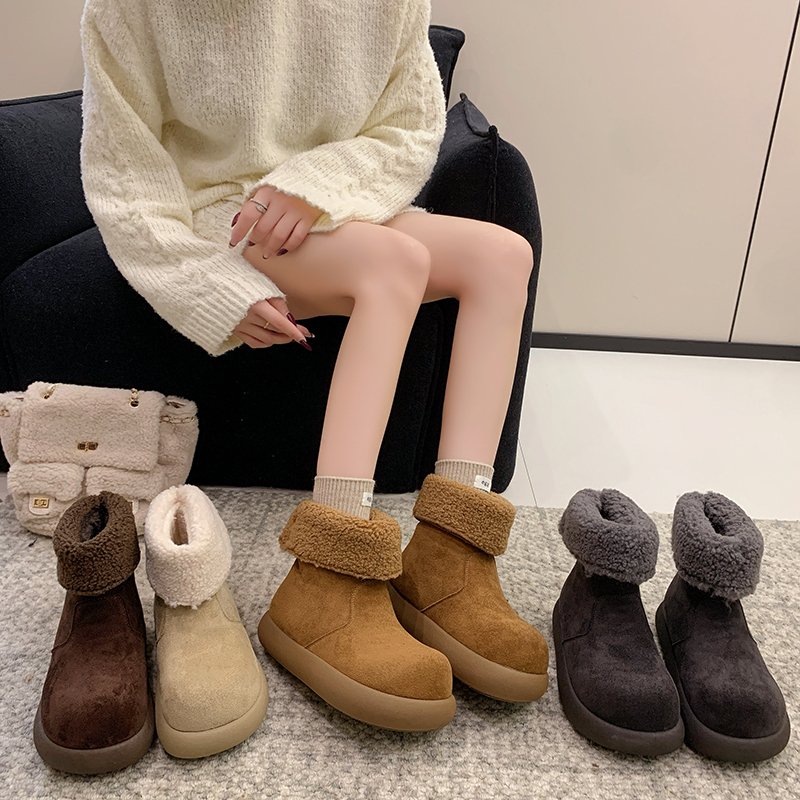 时尚两穿雪地靴女2025冬季新款韩版加绒棉靴防滑百搭翻遍毛毛靴