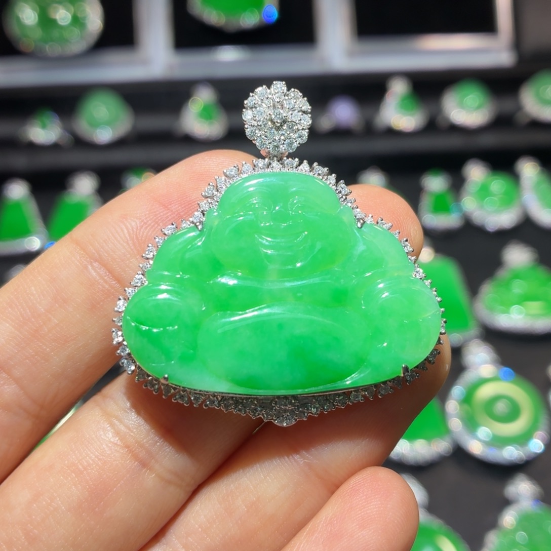 翡翠18K金镶嵌吊坠(不含链)翡翠