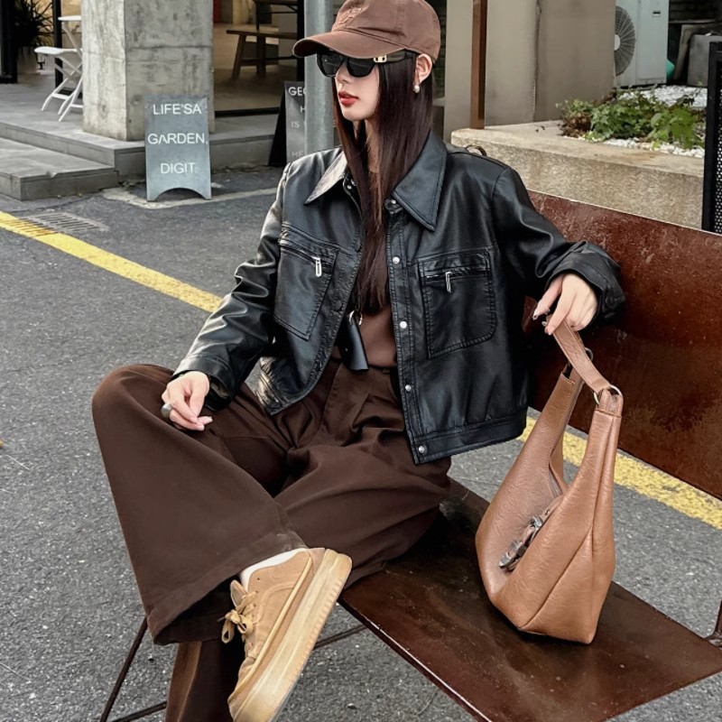 百搭皮衣外套女海宁新款短款高级感小个子甜酷风pu皮夹克机车服潮