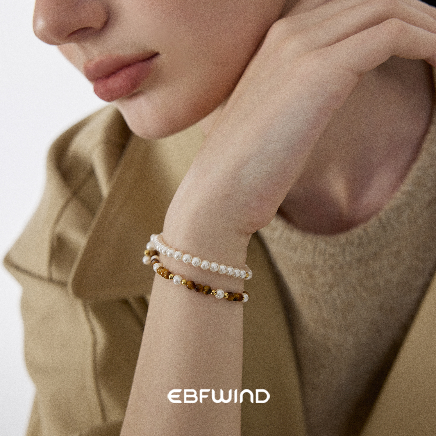 EBFWIND【琥眸白月】复古虎眼石串珠弹力绳手链手串