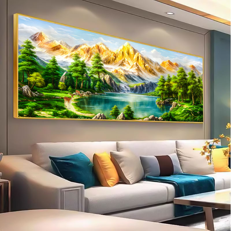 轻奢金山聚宝盆客厅装饰画简约背景墙大地办公室挂画镶钻晶瓷画