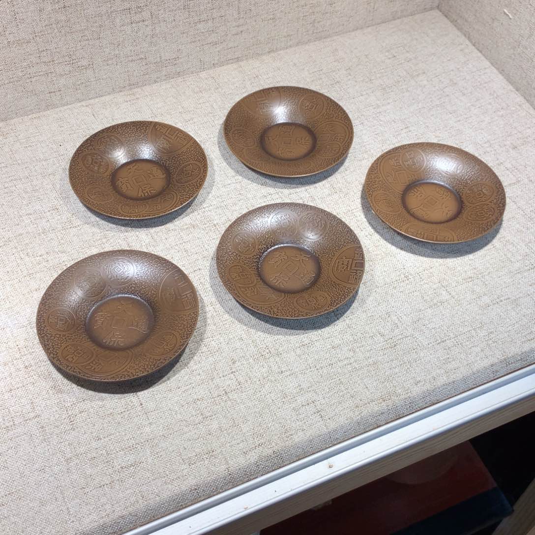中古无木盒。5个铜茶叶罐