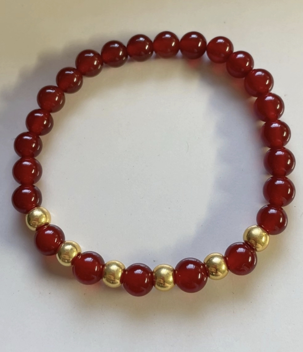 B(021）足金约5mm光面金珠六颗（赠卡六红玉 髓）多样性发货