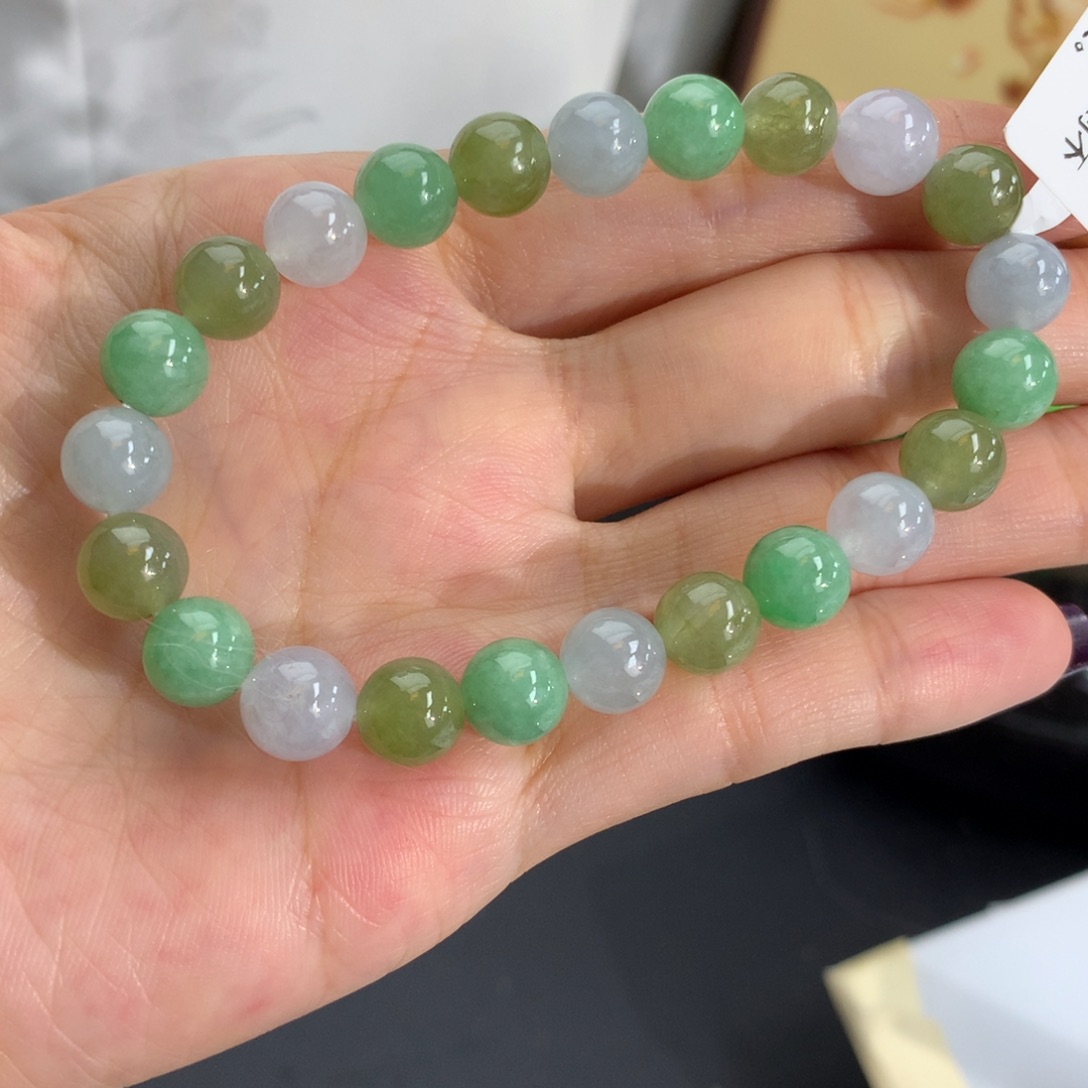 翡翠未镶嵌手串卡8胶润多宝手串