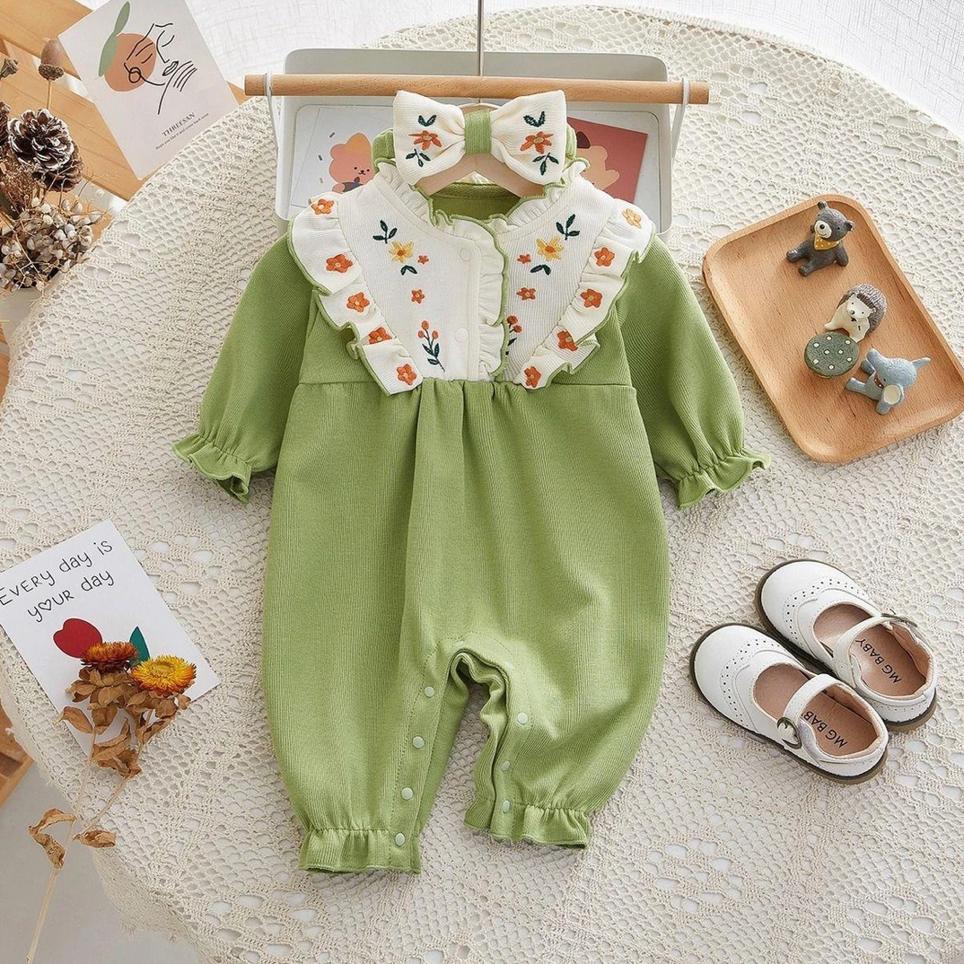 半岛baby（绿色刺绣花朵）加绒外出连体