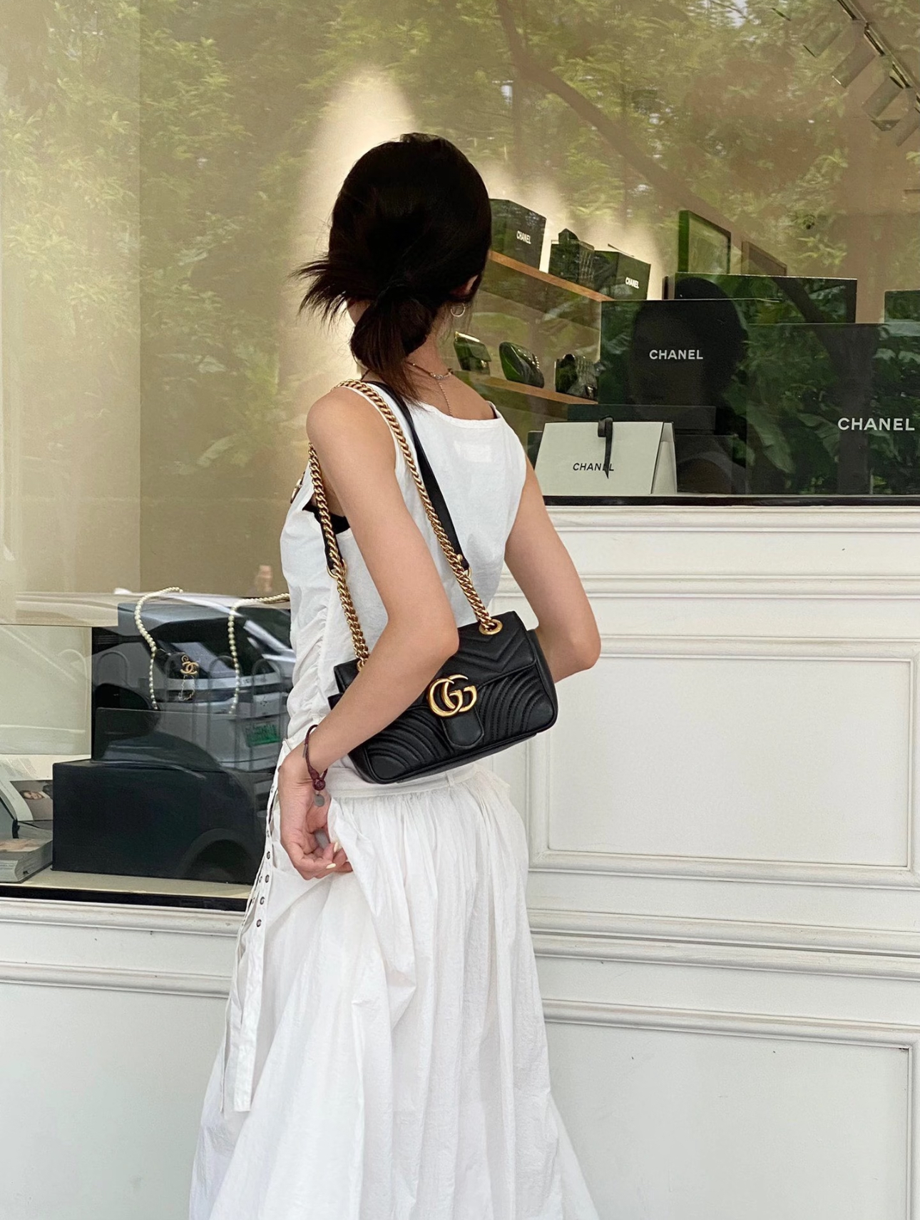 99新 GUCCI/古驰 gucci marmont22黑金单肩斜挎包/甄选