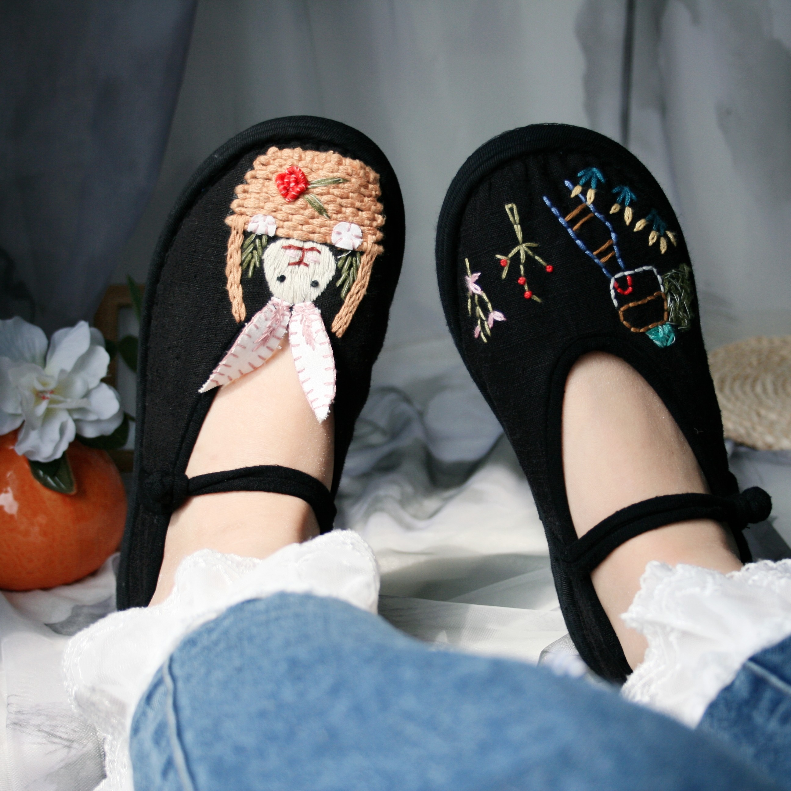 悦唐古韵（小兔子）手工千层底布鞋百搭舒适透气休闲纯手工刺绣软底