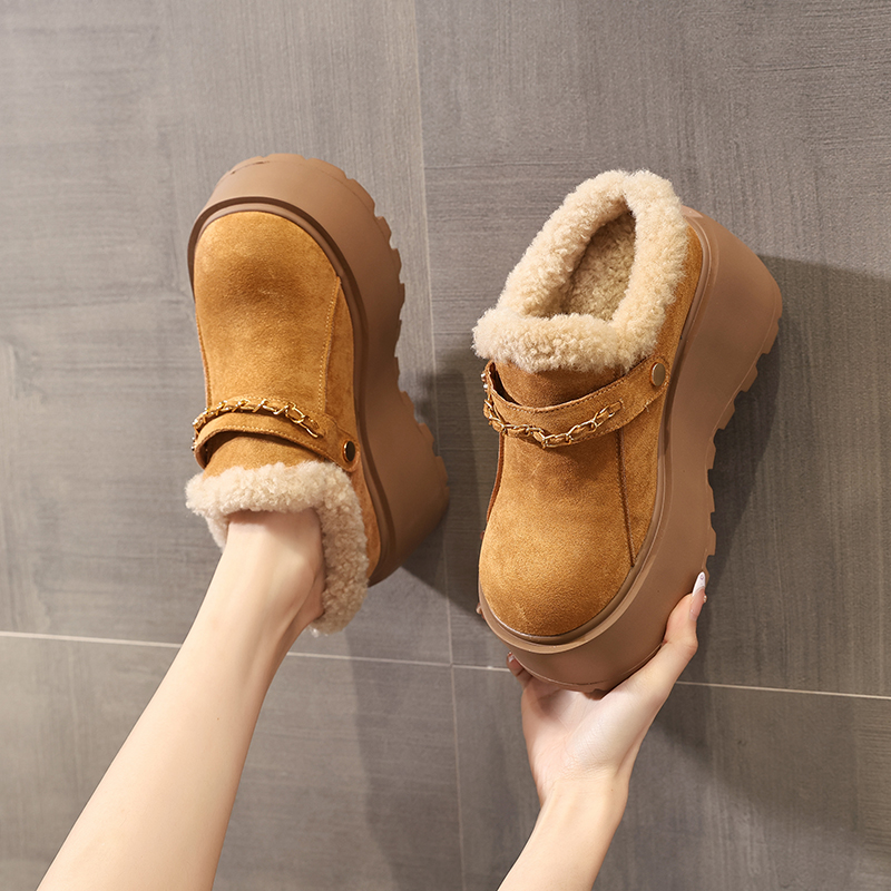 HZ6091-16厚底内增高加绒保暖毛毛拖鞋女2025秋冬季新款包头拖鞋