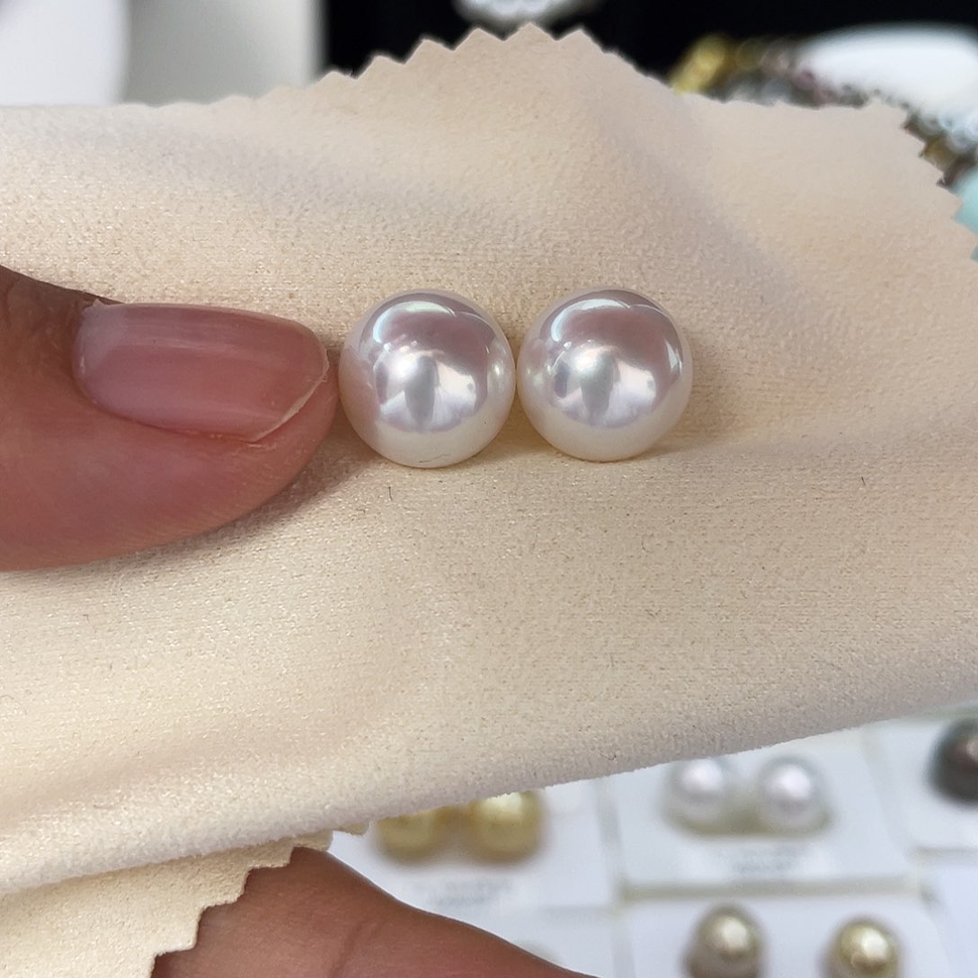 海水珍珠耳饰未镶嵌11+毕业级澳白对珠