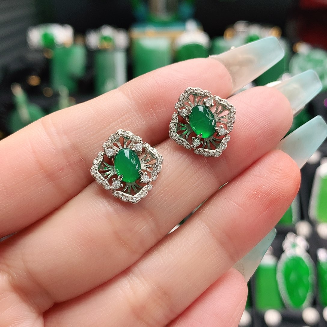 玛瑙/玉髓耳钉银S925镶嵌