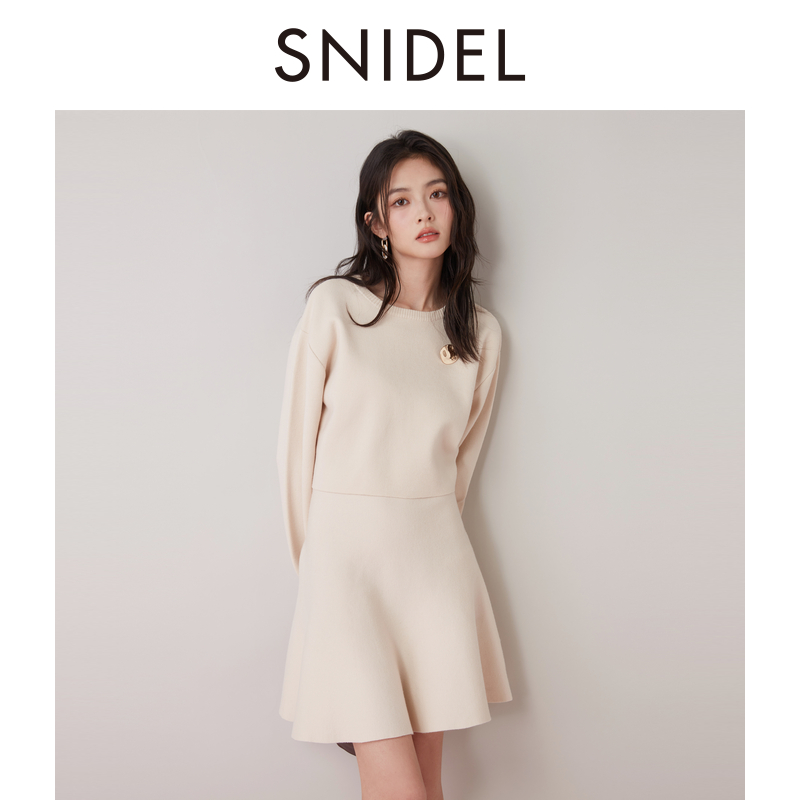 SNIDEL新品圆领针织衫上衣A字针织短裙两件套SWNO245026