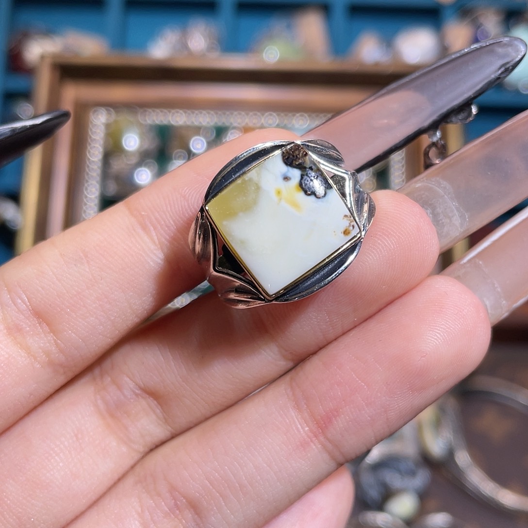 琥珀银S925镶嵌戒指