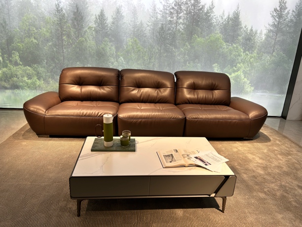 舒丽雅巧克力泡芙真皮沙发（总长3.36米）