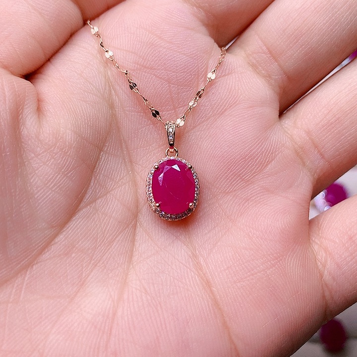 红宝石颈饰银S925镶嵌