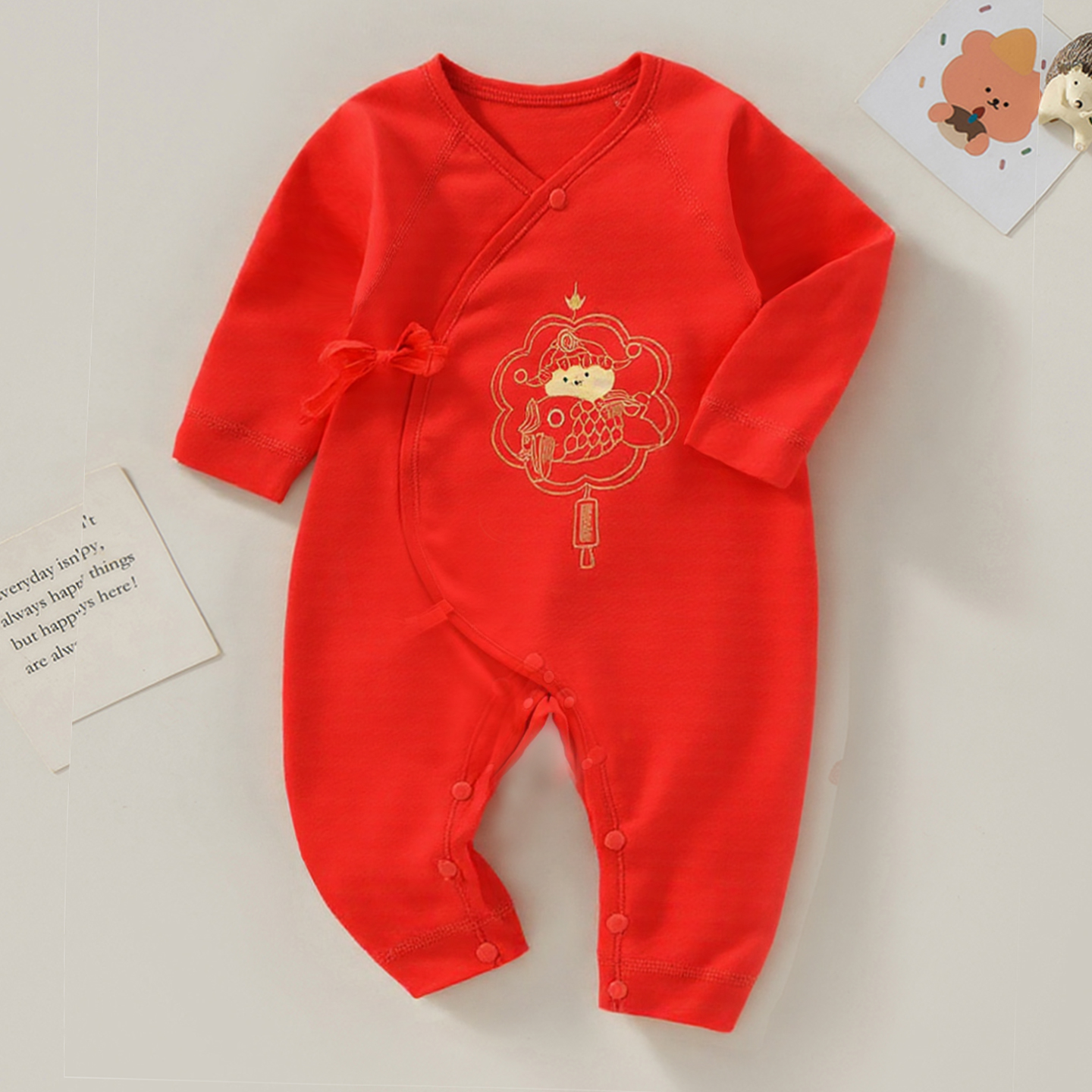 婴儿满月服超萌纯棉无骨宝宝59 52码红色新生儿连体衣春秋夏20002