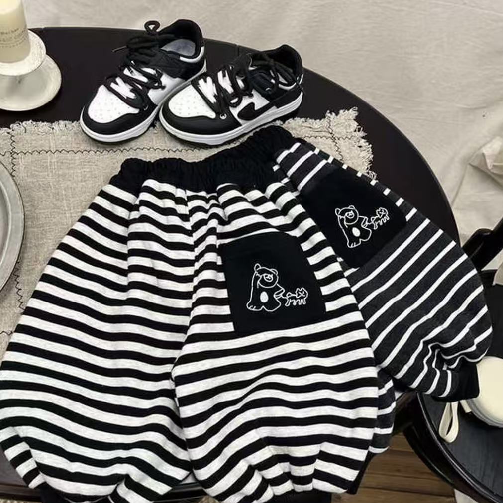 冬季休闲韩版皮筋腰带儿童休闲裤中大童条纹洋气秋季