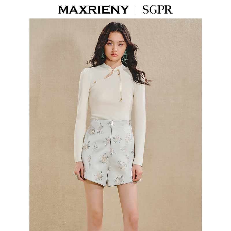 【商场同款】MAXRIENY贵雅新中式盘扣套头针织毛衫修身显瘦上衣女