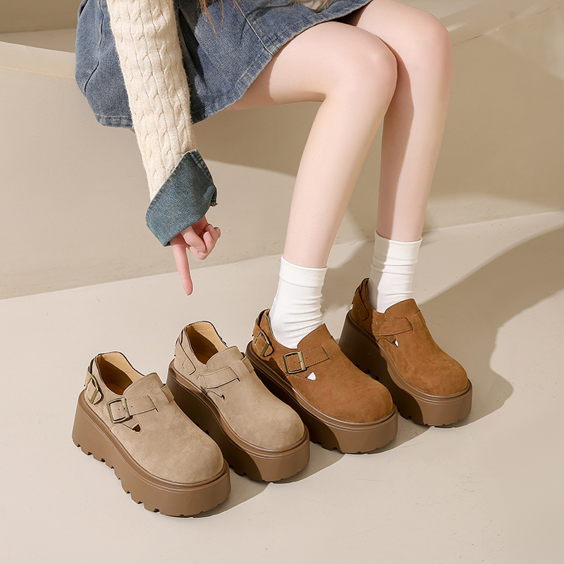 英伦风博肯鞋女2025春季新款厚底小个子增高7cm复古时尚百搭单鞋