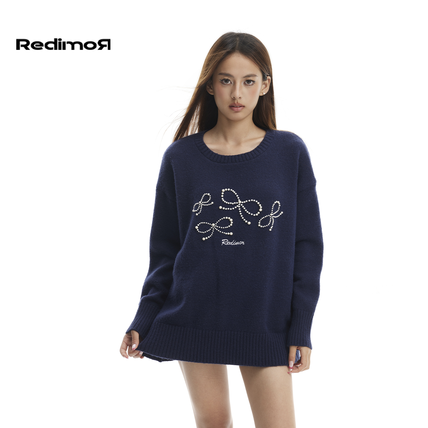 【REDIMOR】清仓 美式复古蝴蝶结长袖女慵懒针织衫上衣253RZ1234