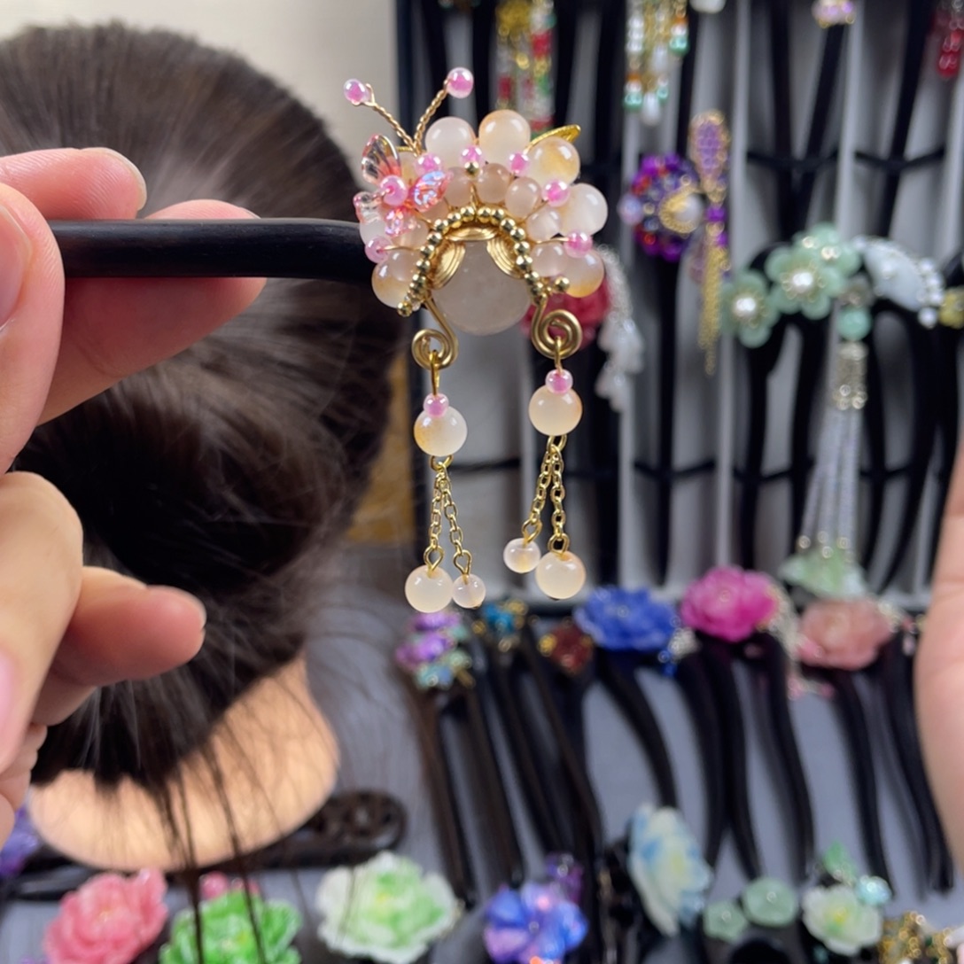 木质非金属15厘米黑檀木单簪刀马旦