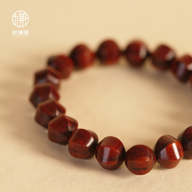印度小叶紫檀（檀香紫檀）三味线百年琴料 六面珠 单圈手串10×12