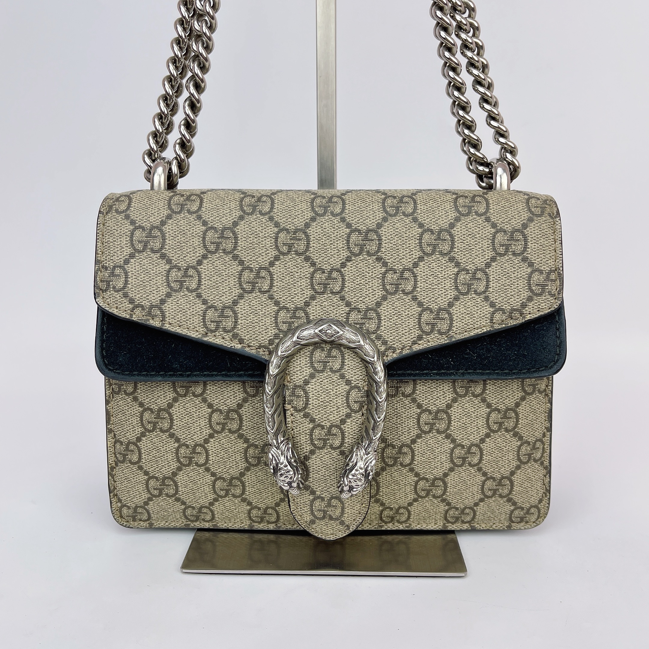 95新 GUCCI/古驰 古驰 黑拼老花酒神包底18.5 O271