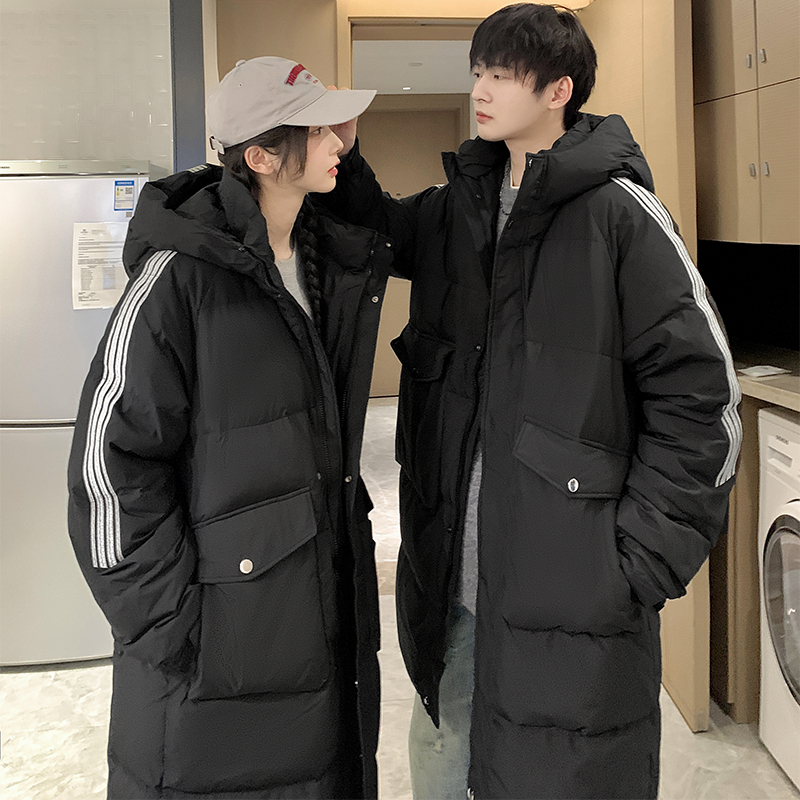 情侣中长款羽绒服男2025新款冬季加厚韩版宽松面包服港风外套女潮