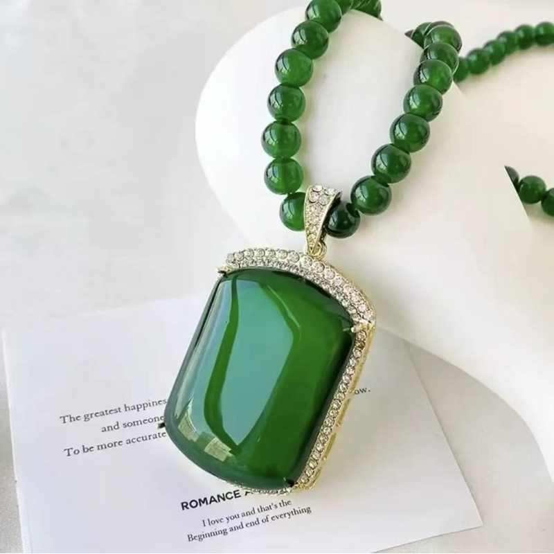 铜合金合成锆石项链 铜合金毛衣链  绿链无事牌毛衣链M047