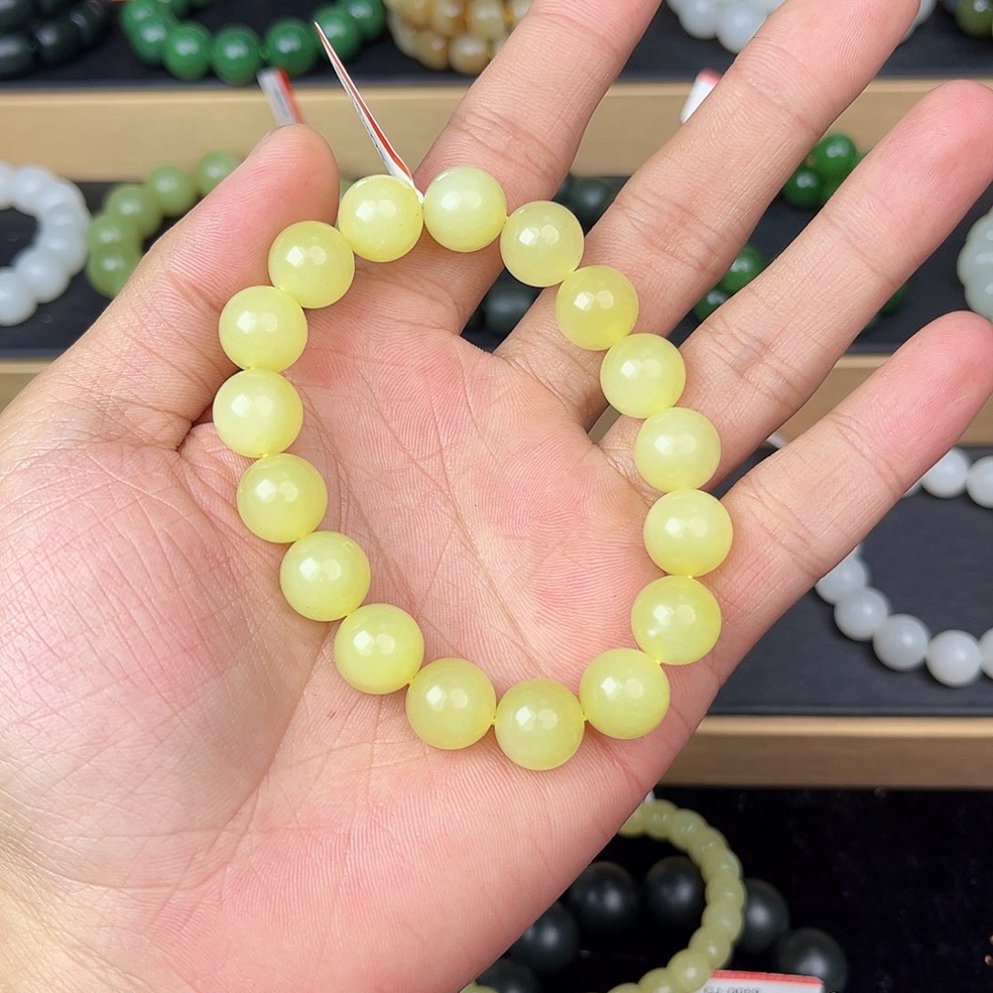 和田玉手串未镶嵌纯天然新疆和田玉若羌黄口12mm