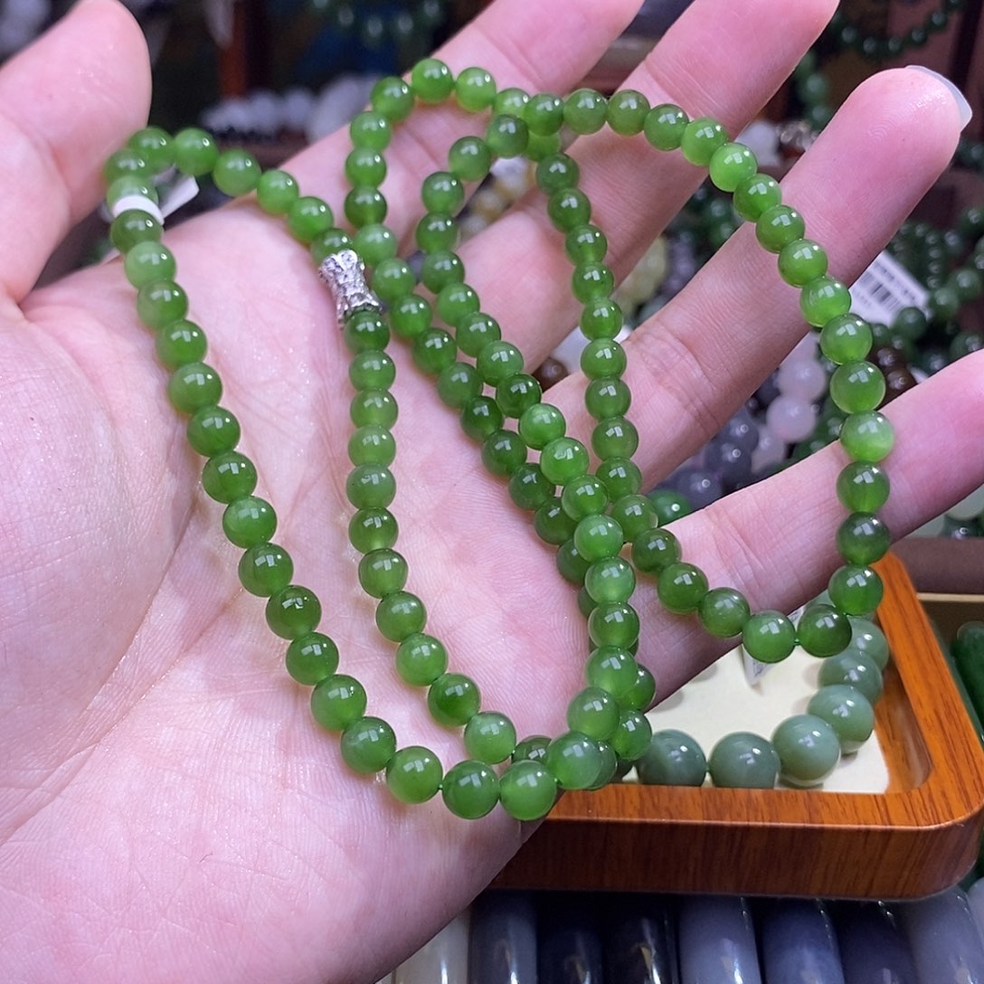 和田玉未镶嵌颈饰碧玉长链6mm左右