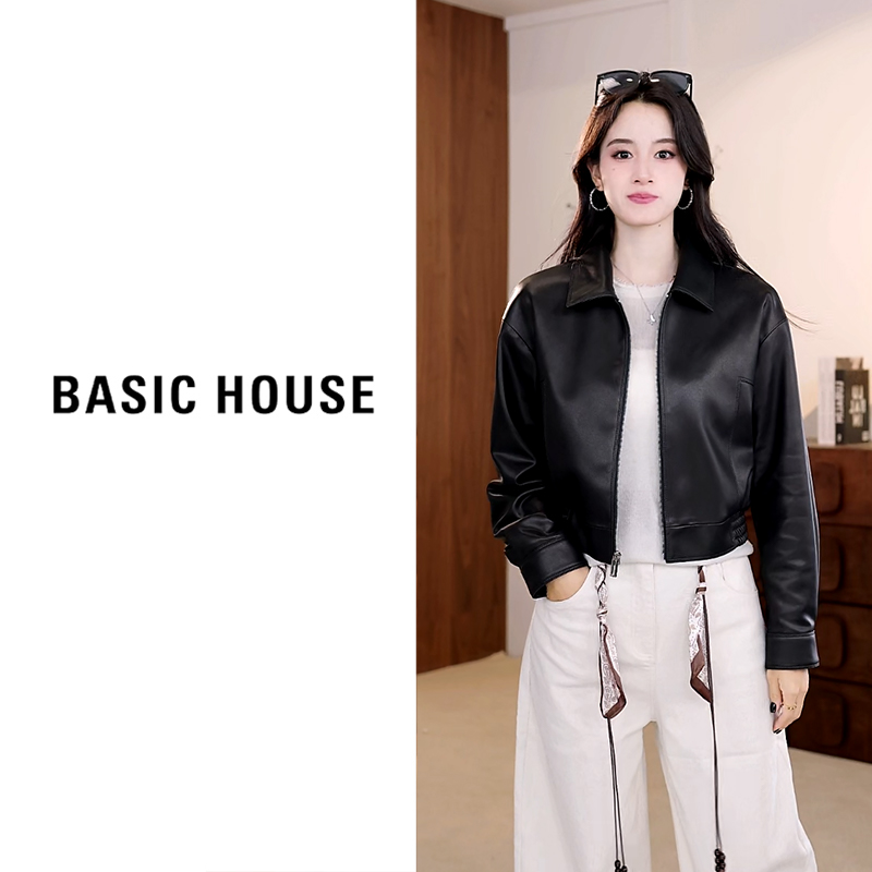 Basic House/百家好2025新款皮衣外套女B1295B5N192（衣长50）