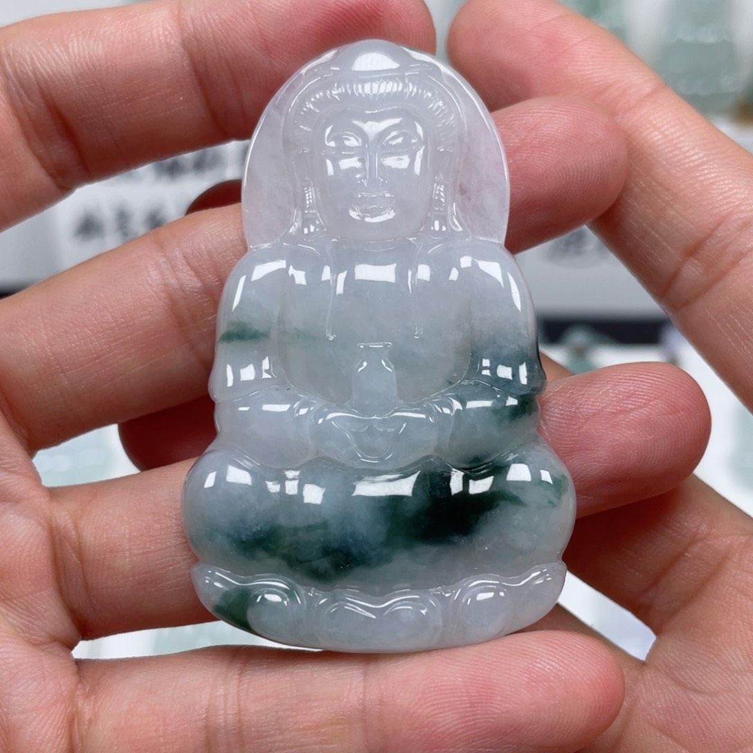 翡翠颈饰未镶嵌天然翡翠A货观音37号