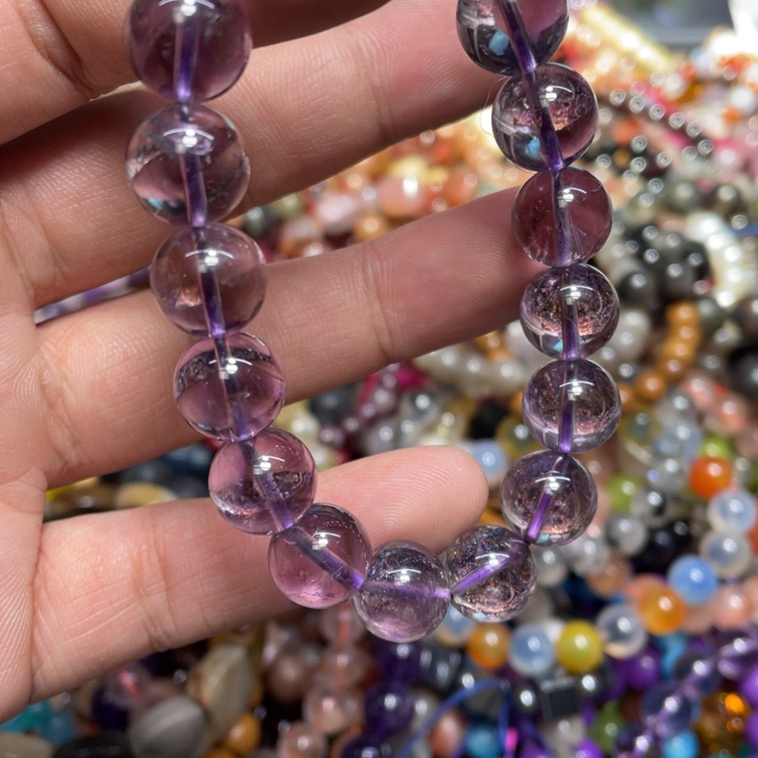 烟晶手链银S800镀金镶嵌