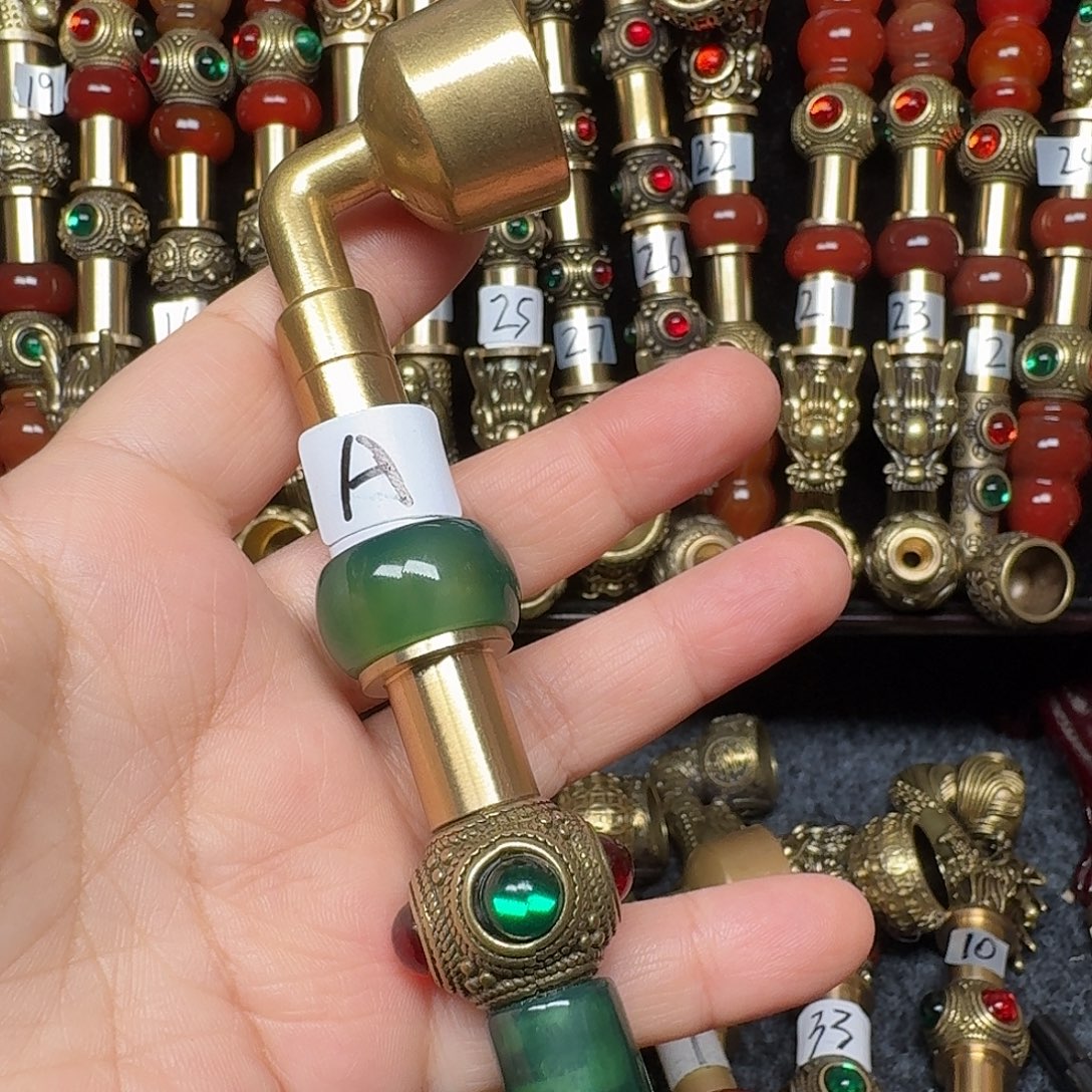 黄铜绿色烟锅2公分A款