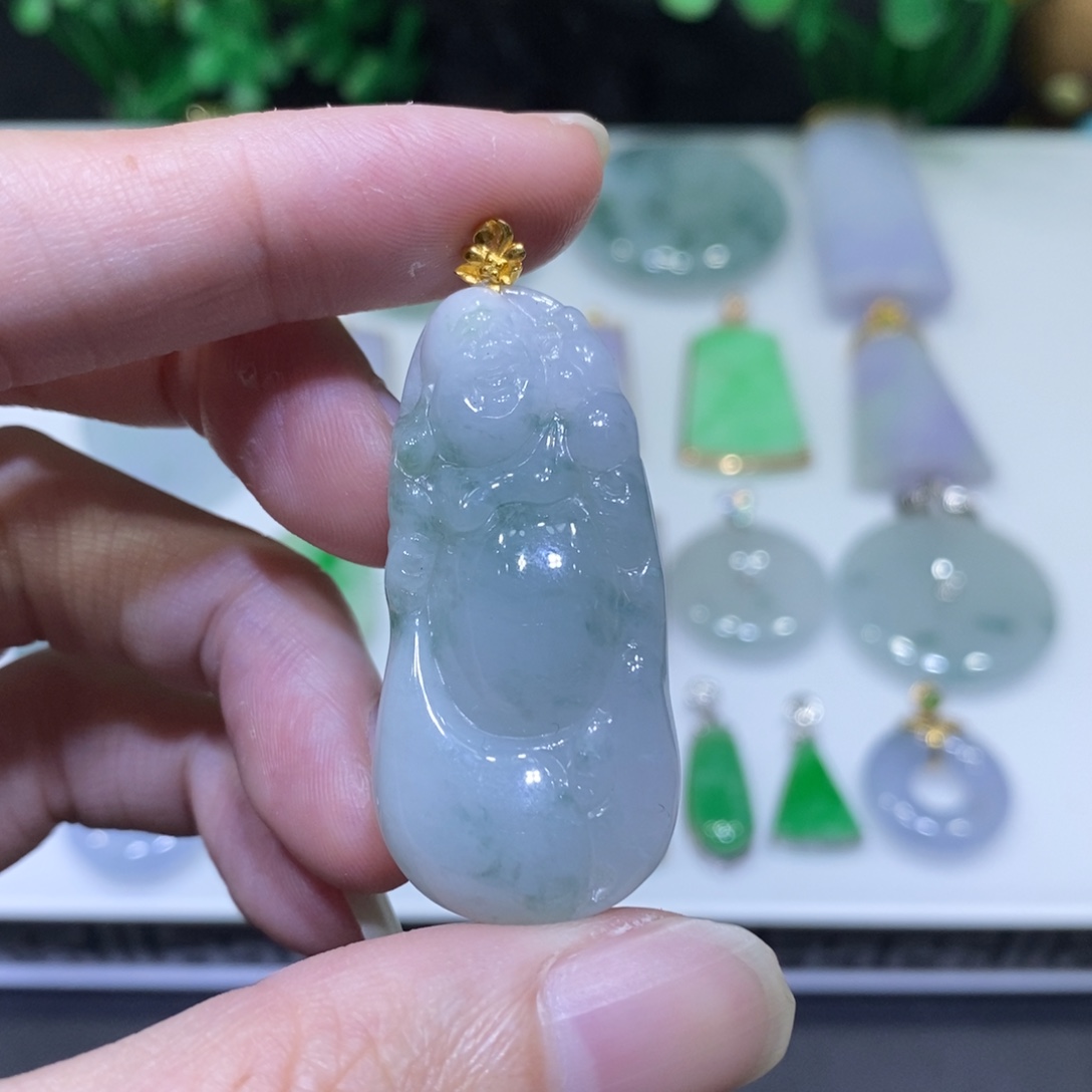 翡翠18K金镶嵌吊坠(不含链)